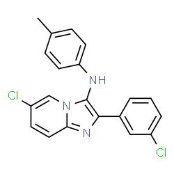 ChemSpider 2D Image | 6-Chloro-2-(3-chlorophenyl)-N-(4-methylphenyl)imidazo[1,2-a]pyridin-3-amine | C20H15Cl2N3