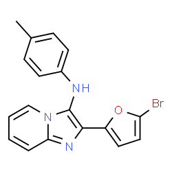 ChemSpider 2D Image | 2-(5-Bromo-2-furyl)-N-(4-methylphenyl)imidazo[1,2-a]pyridin-3-amine | C18H14BrN3O