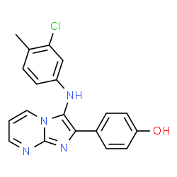 ChemSpider 2D Image | 4-{3-[(3-Chloro-4-methylphenyl)amino]imidazo[1,2-a]pyrimidin-2-yl}phenol | C19H15ClN4O