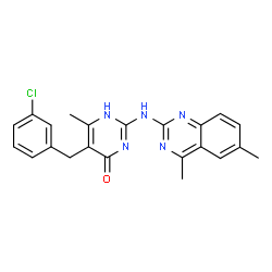 ChemSpider 2D Image | 5-(3-Chlorobenzyl)-2-[(4,6-dimethyl-2-quinazolinyl)amino]-6-methyl-4(1H)-pyrimidinone | C22H20ClN5O