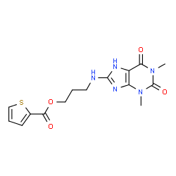 ChemSpider 2D Image | 3-[(1,3-Dimethyl-2,6-dioxo-2,3,6,7-tetrahydro-1H-purin-8-yl)amino]propyl 2-thiophenecarboxylate | C15H17N5O4S