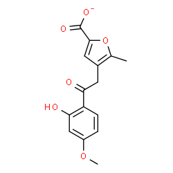 ChemSpider 2D Image | 4-[2-(2-Hydroxy-4-methoxyphenyl)-2-oxoethyl]-5-methyl-2-furoate | C15H13O6