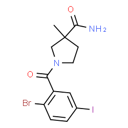 ChemSpider 2D Image | 1-(2-Bromo-5-iodobenzoyl)-3-methyl-3-pyrrolidinecarboxamide | C13H14BrIN2O2