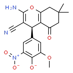 ChemSpider 2D Image | 4-[(4S)-2-Amino-3-cyano-7,7-dimethyl-5-oxo-5,6,7,8-tetrahydro-4H-chromen-4-yl]-2-methoxy-6-nitrophenolate | C19H18N3O6