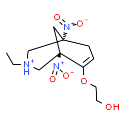 ChemSpider 2D Image | (1S,5R)-3-Ethyl-6-(2-hydroxyethoxy)-1,5-dinitro-3-azoniabicyclo[3.3.1]non-6-ene | C12H20N3O6