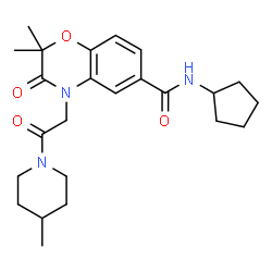 ChemSpider 2D Image | N-Cyclopentyl-2,2-dimethyl-4-[2-(4-methyl-1-piperidinyl)-2-oxoethyl]-3-oxo-3,4-dihydro-2H-1,4-benzoxazine-6-carboxamide | C24H33N3O4