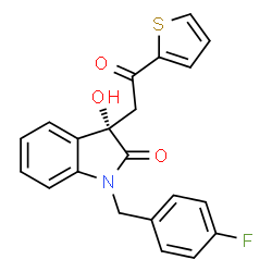 ChemSpider 2D Image | (3S)-1-(4-Fluorobenzyl)-3-hydroxy-3-[2-oxo-2-(2-thienyl)ethyl]-1,3-dihydro-2H-indol-2-one | C21H16FNO3S