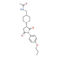 ChemSpider 2D Image | N-({1-[(3S)-2,5-Dioxo-1-(4-propoxyphenyl)-3-pyrrolidinyl]-4-piperidinyl}methyl)acetamide | C21H29N3O4