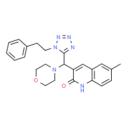 ChemSpider 2D Image | 6-Methyl-3-{4-morpholinyl[1-(2-phenylethyl)-1H-tetrazol-5-yl]methyl}-2(1H)-quinolinone | C24H26N6O2