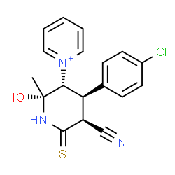ChemSpider 2D Image | 1-[(2R,3R,4R,5S)-4-(4-Chlorophenyl)-5-cyano-2-hydroxy-2-methyl-6-thioxo-3-piperidinyl]pyridinium | C18H17ClN3OS