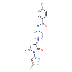 ChemSpider 2D Image | 4-[(4-Fluorobenzoyl)amino]-1-[(3S)-1-(5-methyl-1,2-oxazol-3-yl)-2,5-dioxo-3-pyrrolidinyl]piperidinium | C20H22FN4O4