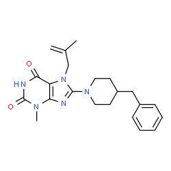ChemSpider 2D Image | 8-(4-Benzyl-1-piperidinyl)-3-methyl-7-(2-methyl-2-propen-1-yl)-3,7-dihydro-1H-purine-2,6-dione | C22H27N5O2