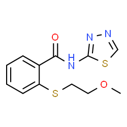 ChemSpider 2D Image | 2-(2-methoxyethylthio)-N-(1,3,4-thiadiazol-2-yl)benzamide | C12H13N3O2S2