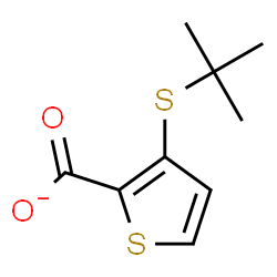 ChemSpider 2D Image | 3-[(2-Methyl-2-propanyl)sulfanyl]-2-thiophenecarboxylate | C9H11O2S2
