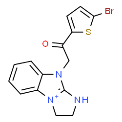 ChemSpider 2D Image | 9-[2-(5-Bromo-2-thienyl)-2-oxoethyl]-1,2,3,9-tetrahydroimidazo[1,2-a][3,1]benzimidazol-4-ium | C15H13BrN3OS