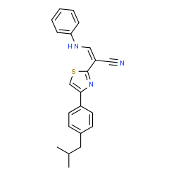 ChemSpider 2D Image | (2Z)-3-Anilino-2-[4-(4-isobutylphenyl)-1,3-thiazol-2-yl]acrylonitrile | C22H21N3S
