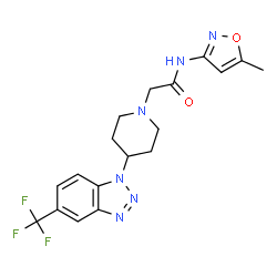ChemSpider 2D Image | N-(5-Methyl-1,2-oxazol-3-yl)-2-{4-[5-(trifluoromethyl)-1H-benzotriazol-1-yl]-1-piperidinyl}acetamide | C18H19F3N6O2