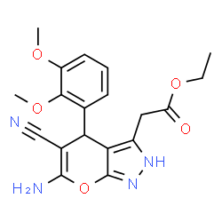 ChemSpider 2D Image | Ethyl [6-amino-5-cyano-4-(2,3-dimethoxyphenyl)-2,4-dihydropyrano[2,3-c]pyrazol-3-yl]acetate | C19H20N4O5