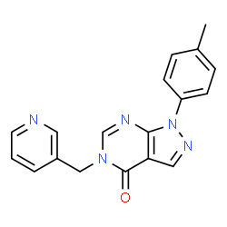 ChemSpider 2D Image | 5-Pyridin-3-ylmethyl-1-p-tolyl-1,5-dihydro-pyrazolo[3,4-d]pyrimidin-4-one | C18H15N5O