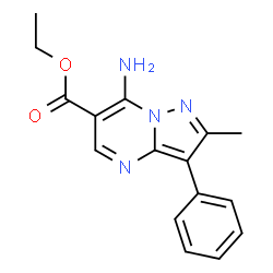 ChemSpider 2D Image | Ethyl 7-amino-2-methyl-3-phenylpyrazolo[1,5-a]pyrimidine-6-carboxylate | C16H16N4O2