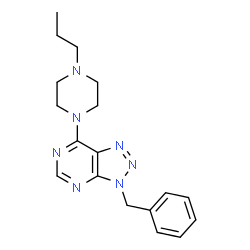 ChemSpider 2D Image | 3-Benzyl-7-(4-propyl-1-piperazinyl)-3H-[1,2,3]triazolo[4,5-d]pyrimidine | C18H23N7