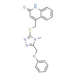 ChemSpider 2D Image | 4-({[4-Methyl-5-(phenoxymethyl)-4H-1,2,4-triazol-3-yl]sulfanyl}methyl)-2(1H)-quinolinone | C20H18N4O2S