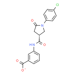 ChemSpider 2D Image | 3-({[(3R)-1-(4-Chlorophenyl)-5-oxo-3-pyrrolidinyl]carbonyl}amino)benzoate | C18H14ClN2O4