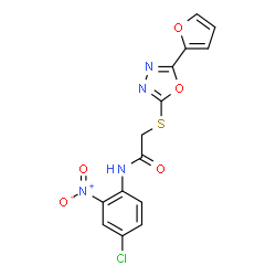 ChemSpider 2D Image | N-(4-Chloro-2-nitrophenyl)-2-{[5-(2-furyl)-1,3,4-oxadiazol-2-yl]sulfanyl}acetamide | C14H9ClN4O5S