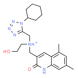 ChemSpider 2D Image | N-[(1-Cyclohexyl-1H-tetrazol-5-yl)methyl]-N-[(5,7-dimethyl-2-oxo-1,2-dihydro-3-quinolinyl)methyl]-2-hydroxyethanaminium | C22H31N6O2