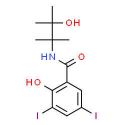 ChemSpider 2D Image | 2-Hydroxy-N-(3-hydroxy-2,3-dimethyl-2-butanyl)-3,5-diiodobenzamide | C13H17I2NO3