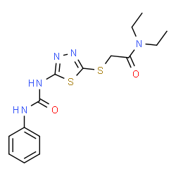 ChemSpider 2D Image | N,N-Diethyl-2-({5-[(phenylcarbamoyl)amino]-1,3,4-thiadiazol-2-yl}sulfanyl)acetamide | C15H19N5O2S2