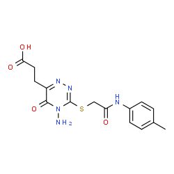 ChemSpider 2D Image | 3-[4-Amino-3-({2-[(4-methylphenyl)amino]-2-oxoethyl}sulfanyl)-5-oxo-4,5-dihydro-1,2,4-triazin-6-yl]propanoic acid | C15H17N5O4S