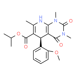 ChemSpider 2D Image | Isopropyl (5R)-5-(2-methoxyphenyl)-1,3,7-trimethyl-2,4-dioxo-1,2,3,4,5,8-hexahydropyrido[2,3-d]pyrimidine-6-carboxylate | C21H25N3O5