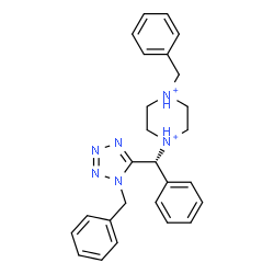 ChemSpider 2D Image | 1-Benzyl-4-[(R)-(1-benzyl-1H-tetrazol-5-yl)(phenyl)methyl]piperazinediium | C26H30N6