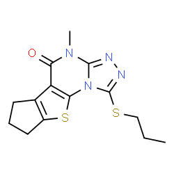 ChemSpider 2D Image | 4-Methyl-1-(propylsulfanyl)-7,8-dihydro-6H-cyclopenta[4,5]thieno[3,2-e][1,2,4]triazolo[4,3-a]pyrimidin-5(4H)-one | C14H16N4OS2