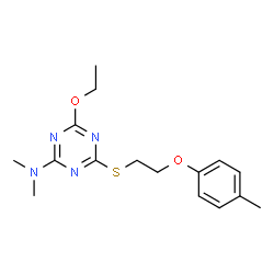 ChemSpider 2D Image | 4-Ethoxy-N,N-dimethyl-6-{[2-(4-methylphenoxy)ethyl]sulfanyl}-1,3,5-triazin-2-amine | C16H22N4O2S