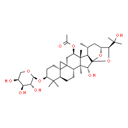 ChemSpider 2D Image | (2R,3S,4R,7R,9S,12R,14R,16R,17R,18R,19R,21R,22S)-9-(alpha-L-Arabinopyranosyloxy)-2-hydroxy-22-(2-hydroxy-2-propanyl)-3,8,8,17,19-pentamethyl-23,24-dioxaheptacyclo[19.2.1.0~1,18~.0~3,17~.0~4,14~.0~7,12
~.0~12,14~]tetracos-16-yl acetate | C37H58O11