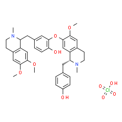 ChemSpider 2D Image | 4-[(6,7-Dimethoxy-2-methyl-1,2,3,4-tetrahydro-1-isoquinolinyl)methyl]-2-{[(1R)-1-(4-hydroxybenzyl)-6-methoxy-2-methyl-1,2,3,4-tetrahydro-7-isoquinolinyl]oxy}phenol perchlorate (1:1) | C37H43ClN2O10