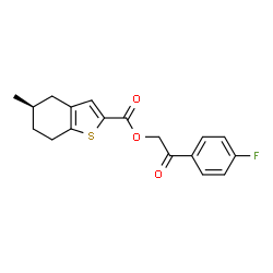 ChemSpider 2D Image | 2-(4-Fluorophenyl)-2-oxoethyl (5R)-5-methyl-4,5,6,7-tetrahydro-1-benzothiophene-2-carboxylate | C18H17FO3S