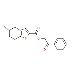 ChemSpider 2D Image | 2-(4-Fluorophenyl)-2-oxoethyl (5S)-5-methyl-4,5,6,7-tetrahydro-1-benzothiophene-2-carboxylate | C18H17FO3S
