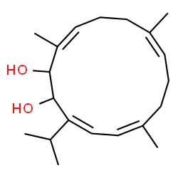 ChemSpider 2D Image | (3Z,5Z,9Z,13Z)-3-Isopropyl-6,10,14-trimethyl-3,5,9,13-cyclotetradecatetraene-1,2-diol | C20H32O2