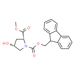 ChemSpider 2D Image | 1-(9H-Fluoren-9-ylmethyl) 2-methyl (2R,4R)-4-hydroxy-1,2-pyrrolidinedicarboxylate | C21H21NO5