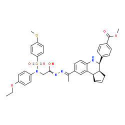 ChemSpider 2D Image | 2-[(4-Ethoxyphenyl){[4-(methylsulfanyl)phenyl]sulfonyl}amino]-N-[(1E)-1-{(3aS,4R,9bR)-4-[4-(methoxycarbonyl)phenyl]-3a,4,5,9b-tetrahydro-3H-cyclopenta[c]quinolin-8-yl}ethylidene]ethanehydrazonic acid | C39H40N4O6S2