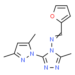 ChemSpider 2D Image | N-[3-(3,5-Dimethyl-1H-pyrazol-1-yl)-5-methyl-4H-1,2,4-triazol-4-yl]-1-(2-furyl)methanimine | C13H14N6O