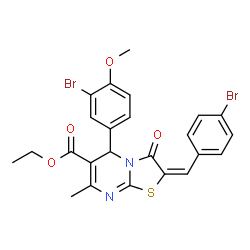 ChemSpider 2D Image | Ethyl (2E)-2-(4-bromobenzylidene)-5-(3-bromo-4-methoxyphenyl)-7-methyl-3-oxo-2,3-dihydro-5H-[1,3]thiazolo[3,2-a]pyrimidine-6-carboxylate | C24H20Br2N2O4S