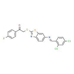 ChemSpider 2D Image | 2-({6-[(E)-(2,4-Dichlorobenzylidene)amino]-1,3-benzothiazol-2-yl}sulfanyl)-1-(4-fluorophenyl)ethanone | C22H13Cl2FN2OS2