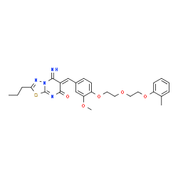 ChemSpider 2D Image | (6Z)-5-Imino-6-(3-methoxy-4-{2-[2-(2-methylphenoxy)ethoxy]ethoxy}benzylidene)-2-propyl-5,6-dihydro-7H-[1,3,4]thiadiazolo[3,2-a]pyrimidin-7-one | C27H30N4O5S