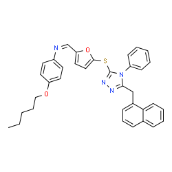 ChemSpider 2D Image | (Z)-1-(5-{[5-(1-Naphthylmethyl)-4-phenyl-4H-1,2,4-triazol-3-yl]sulfanyl}-2-furyl)-N-[4-(pentyloxy)phenyl]methanimine | C35H32N4O2S