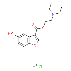 ChemSpider 2D Image | Hydrogen chloride - 2-(diethylamino)ethyl 5-hydroxy-2-methyl-1-benzofuran-3-carboxylate (1:1:1) | C16H22ClNO4