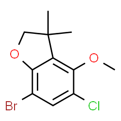 ChemSpider 2D Image | 7-Bromo-5-chloro-4-methoxy-3,3-dimethyl-2,3-dihydro-1-benzofuran | C11H12BrClO2